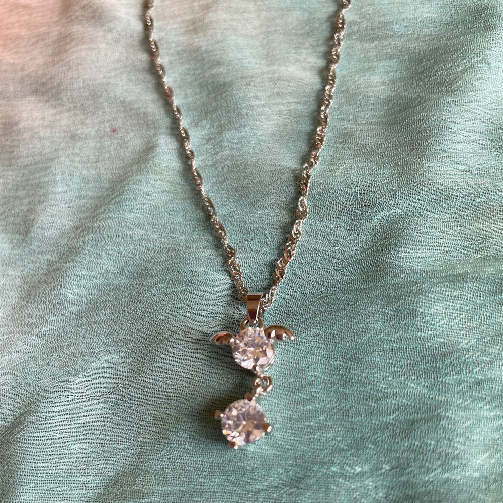 Stamped 925 Silver Delicate Angel Wing Pendant Necklace